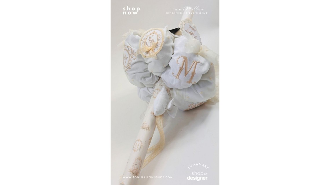 Lumânare de Botez Atelier Paris Monogramă Brodată Ivory Champagne 10